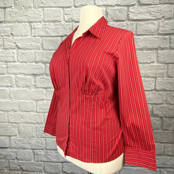 Lane Bryant Red Striped Snap Front Shirt 18/20 - Picture 3 of 5
